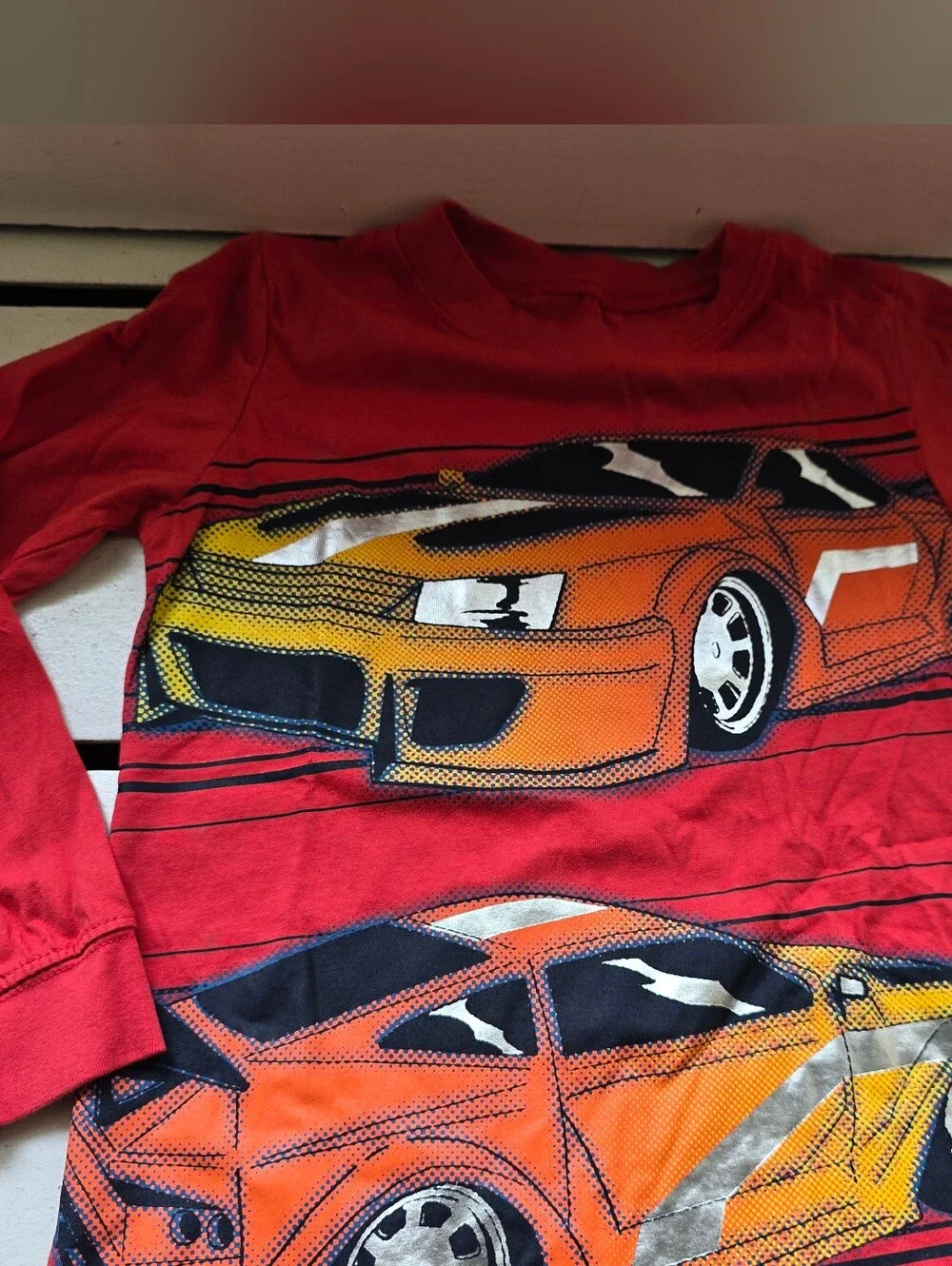 Carter's Red Long-Sleeve Tee with Orange & Yellow Car Graphics